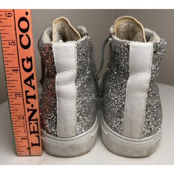 P448 EU 41 Glitter Snakeskin Hi Top Side Zip Sneakers Made In Italy Rebel Chic - Picture 5 of 16